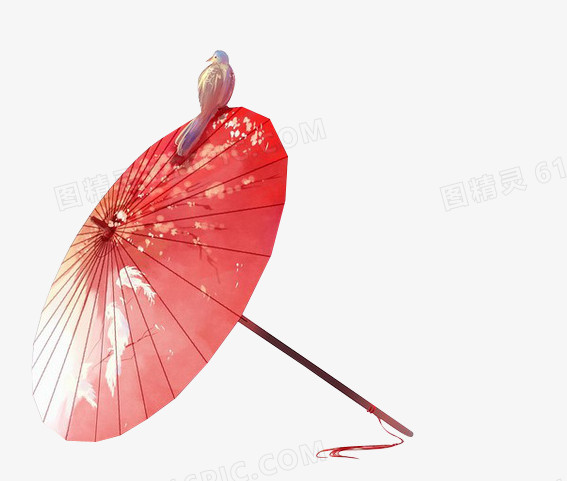 红色彩绘雨伞喜鹊