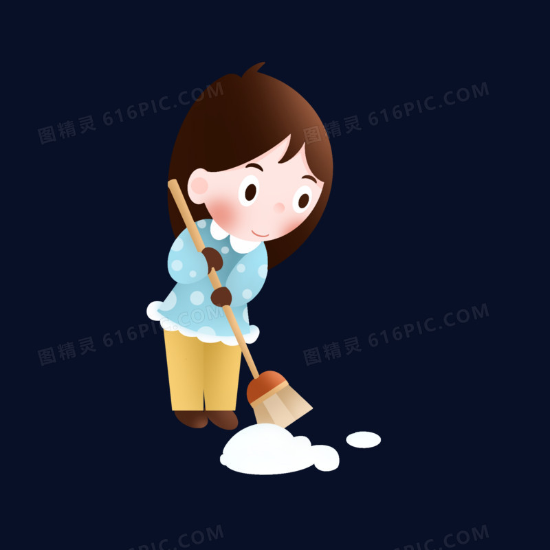 卡通手绘女孩扫雪元素