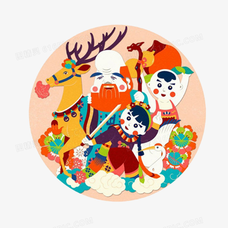 新年年画与寿星图案