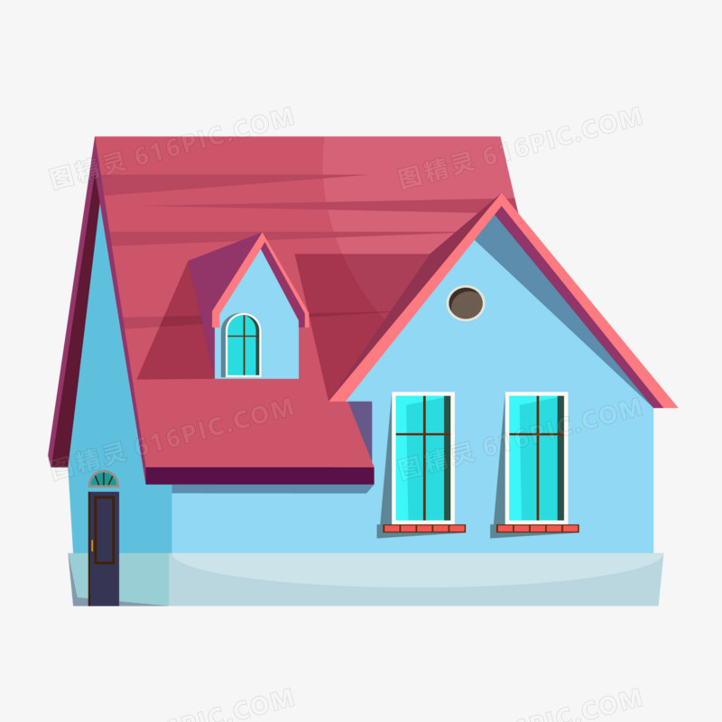 手绘卡通蓝色小房子免抠素材