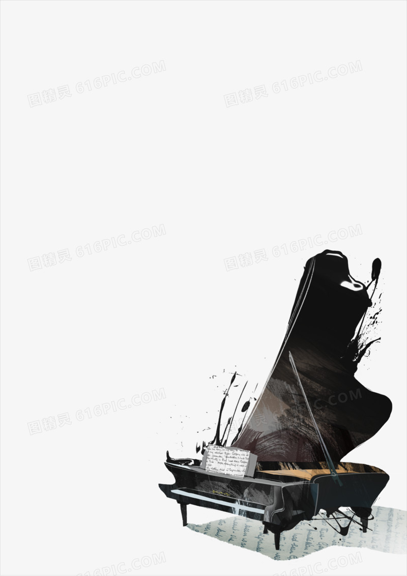 钢琴乐器乐器插画水墨插画水墨风水墨画手绘钢琴钢琴
