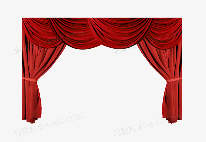 四层半圆形拉开的红色舞台布帘