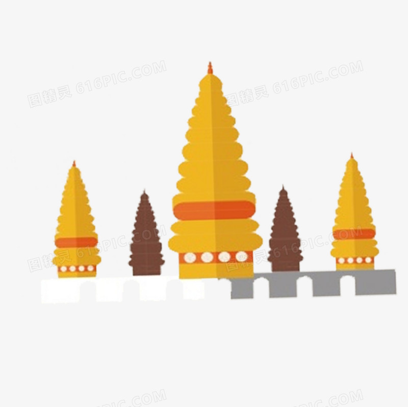 卡通手绘泰国风格寺庙