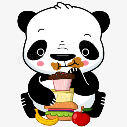 卡通熊猫吃蛋糕汉堡