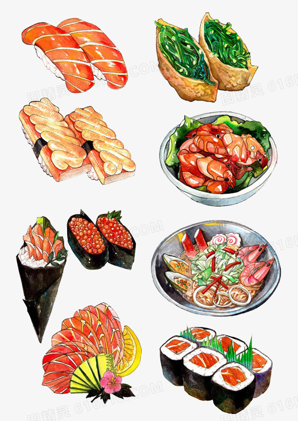 手绘各种寿司