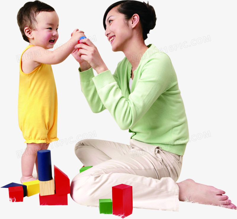 玩积木亲子游戏人物母子