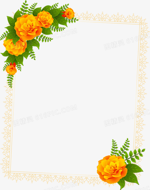 黄色花朵方形边框海报背景