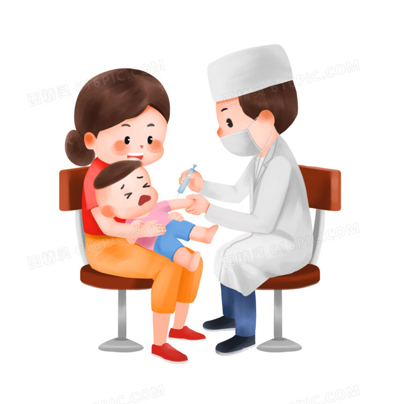 卡通手绘医生给孩子打疫苗检查身体元素