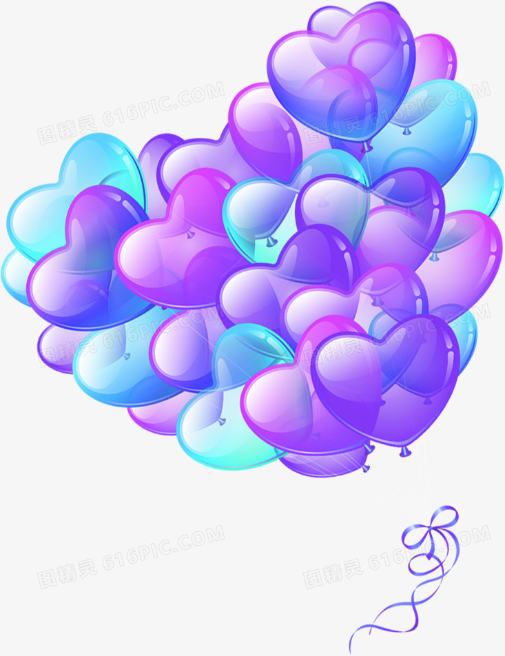 紫色蓝色心形气球漂浮装饰