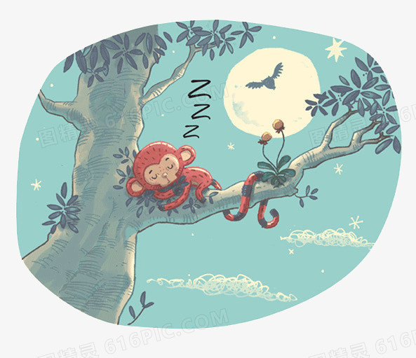 彩色熟睡的猴子插画设计