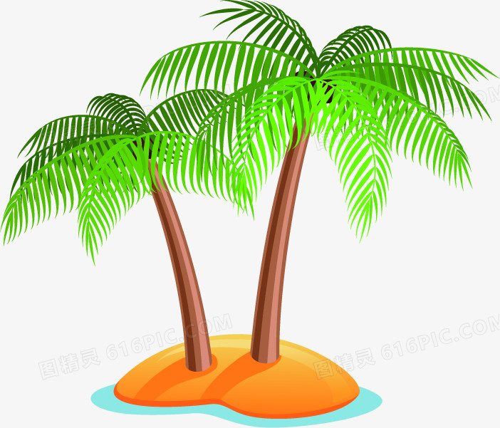 沙滩椰子树卡通夏天