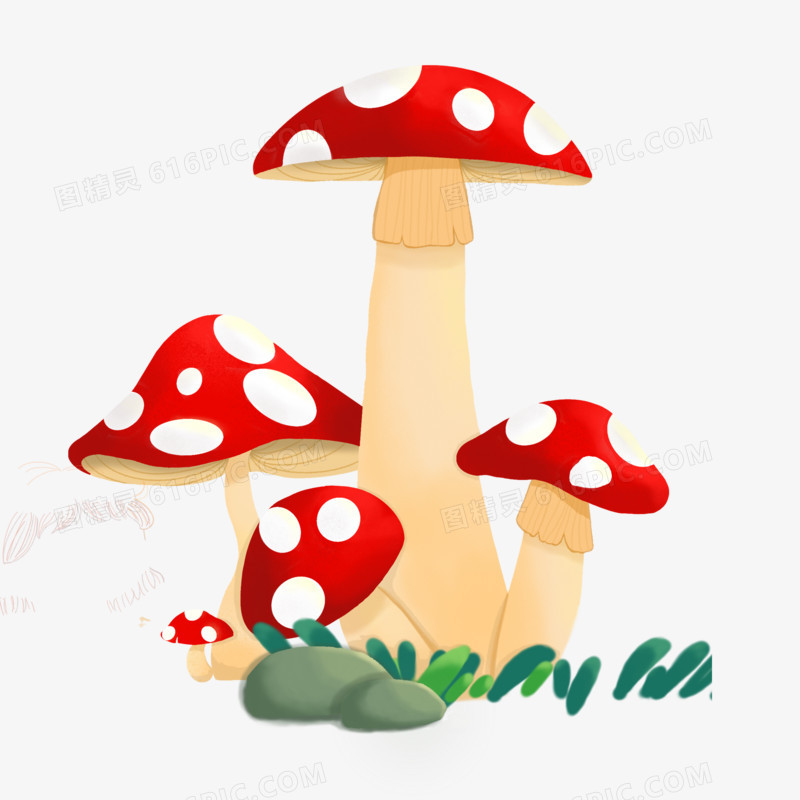 卡通手绘红蘑菇免抠元素