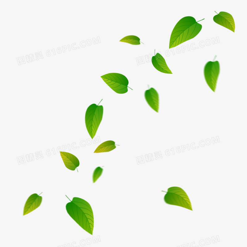 手绘漂浮的绿色树叶元素
