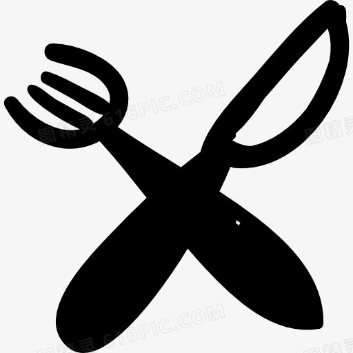 叉和刀交叉手画的吃工具夫妇图标