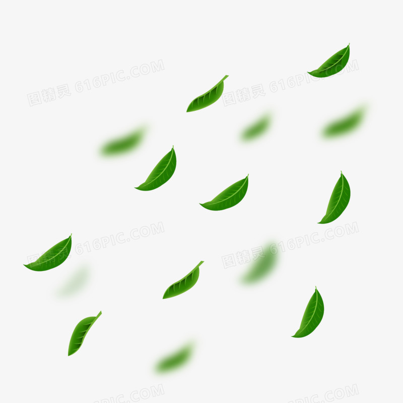 手绘漂浮的绿色树叶免抠素材