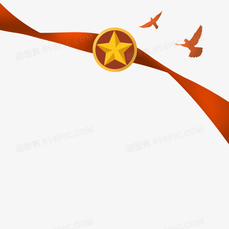 红金五角星海鸥不规则分割线装饰素材