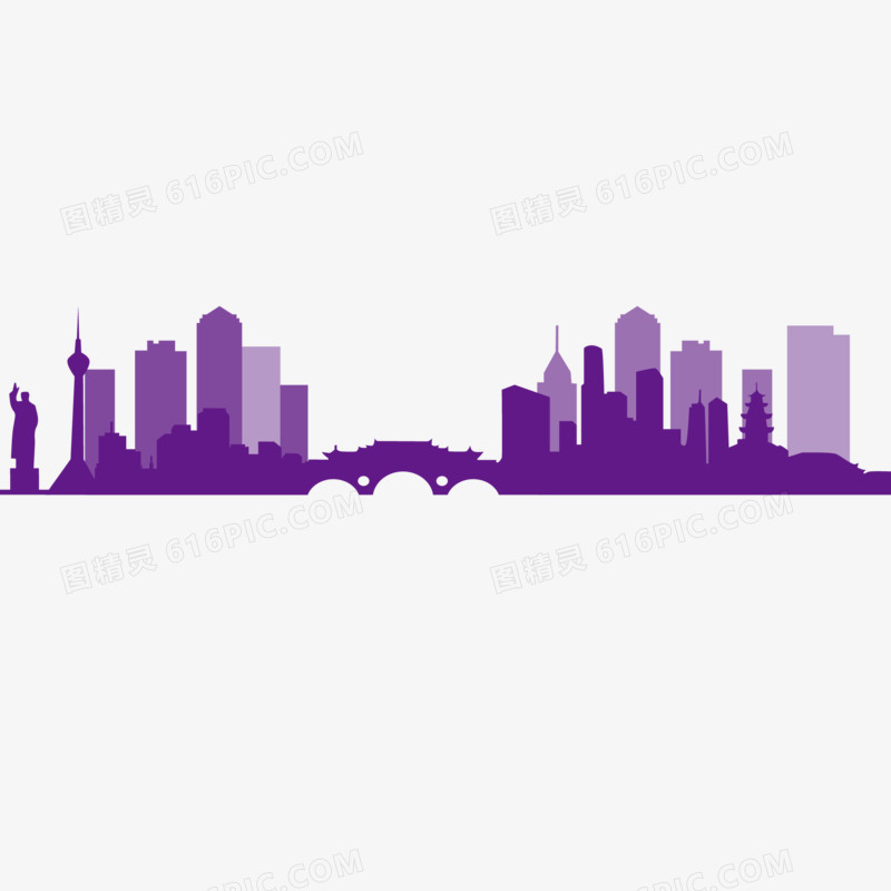 手绘矢量紫色成都城市剪影元素