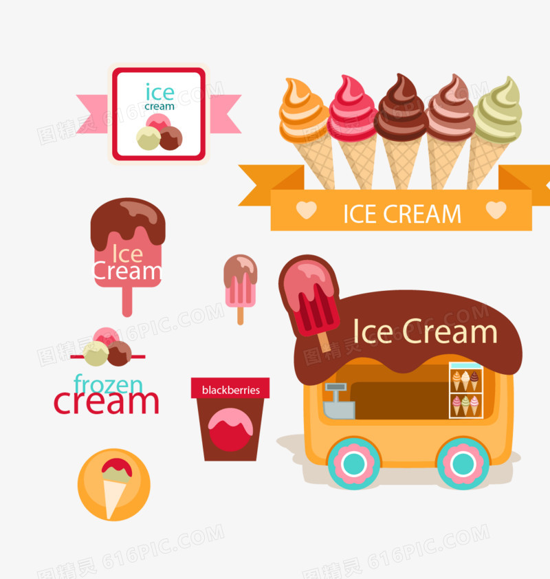 彩色冰淇淋标签矢量素材模板下载