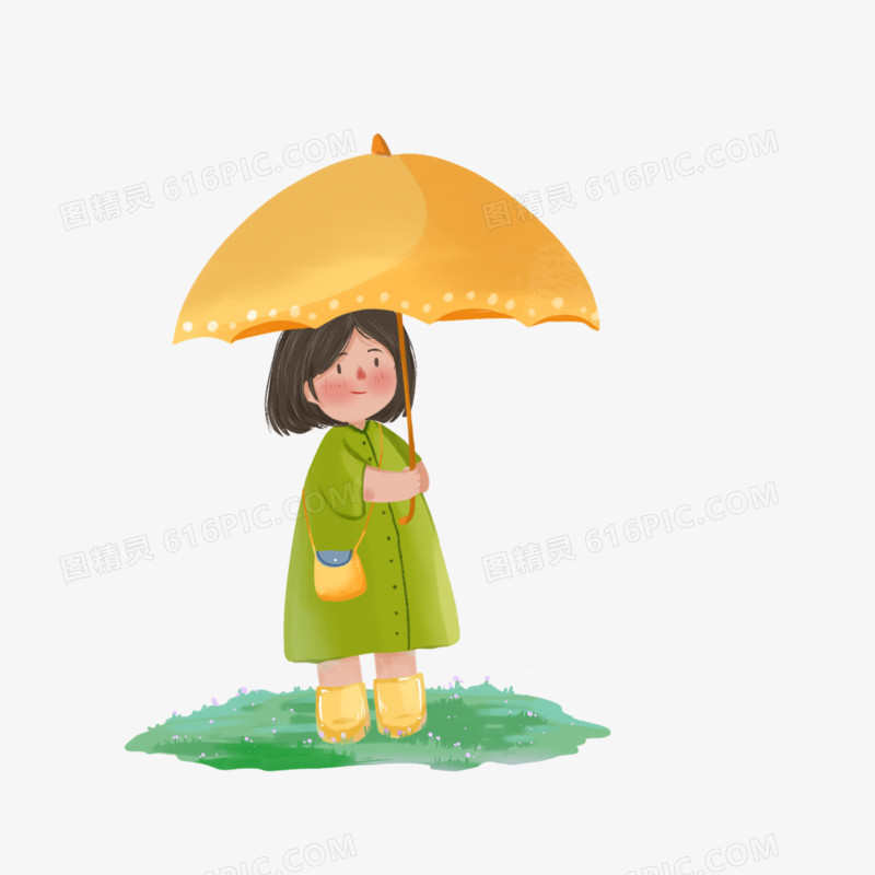 卡通手绘小女孩打伞免抠元素