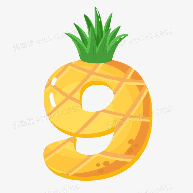 手绘卡通水果系列之菠萝数字九素材
