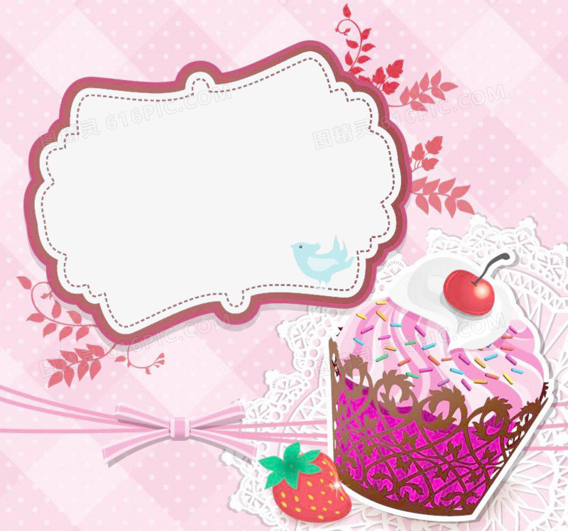 粉红色带图框相框冰淇淋草莓