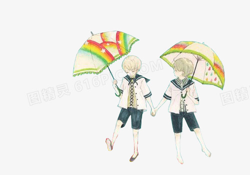 卡通拿着雨伞的男孩
