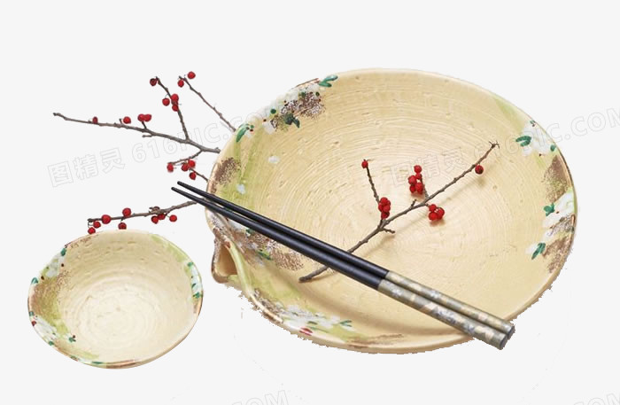 古风古韵的花碗筷与红梅