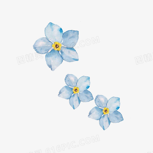 小清新简约水彩手绘蓝色花朵