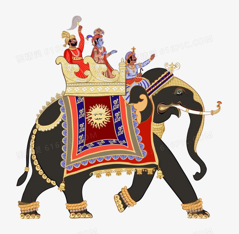卡通印度大象和贵族