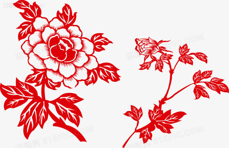 红色剪纸牡丹花