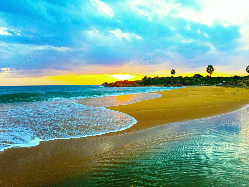 日落沙滩海浪海报背景