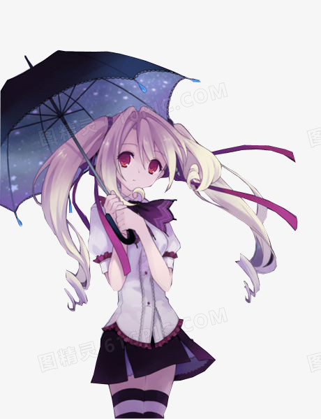 卡通立绘撑着雨伞女孩