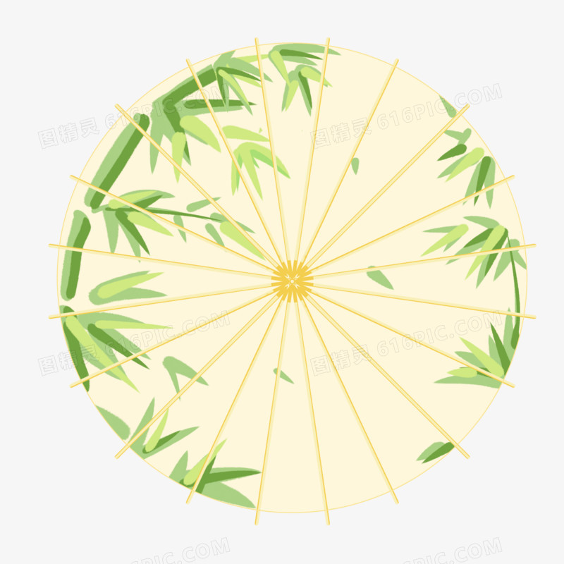 手绘竹子图案油纸伞俯视图元素