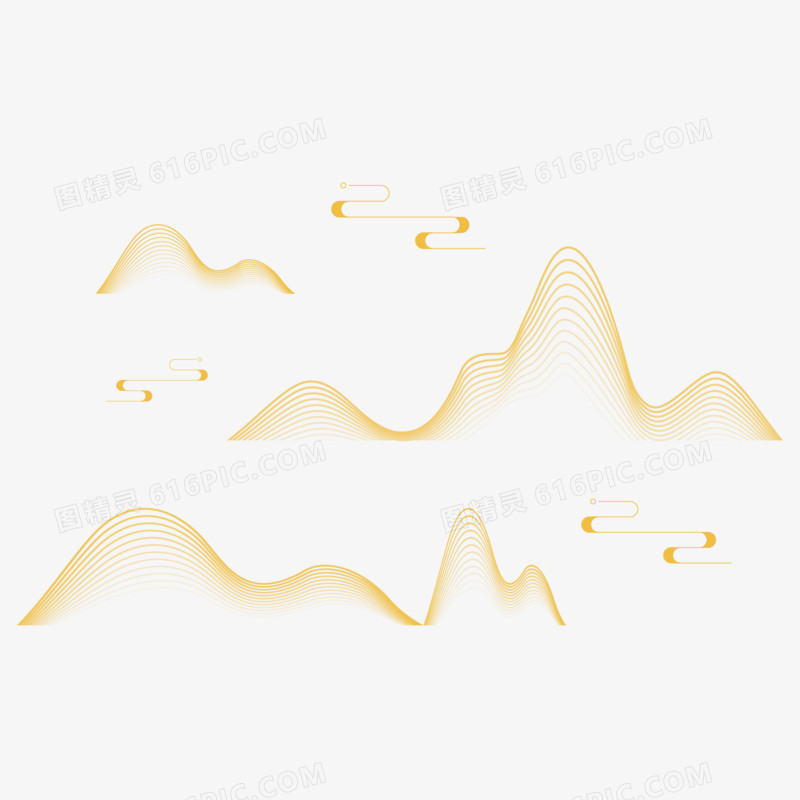 手绘中式金色渐变线条山水素材