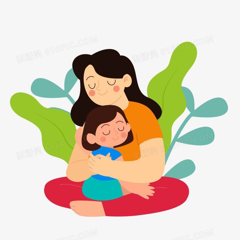 手绘妈妈拥抱孩子免抠素材