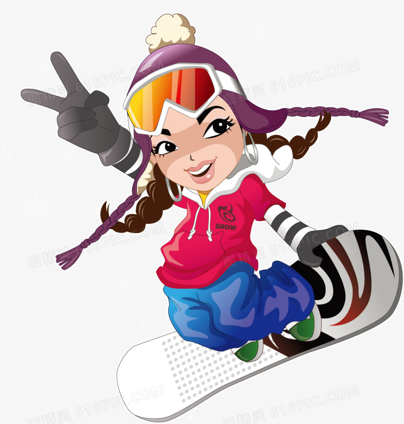 卡通手绘滑雪女孩