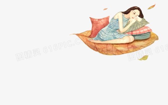 躺在叶子上的女人手绘海报背景