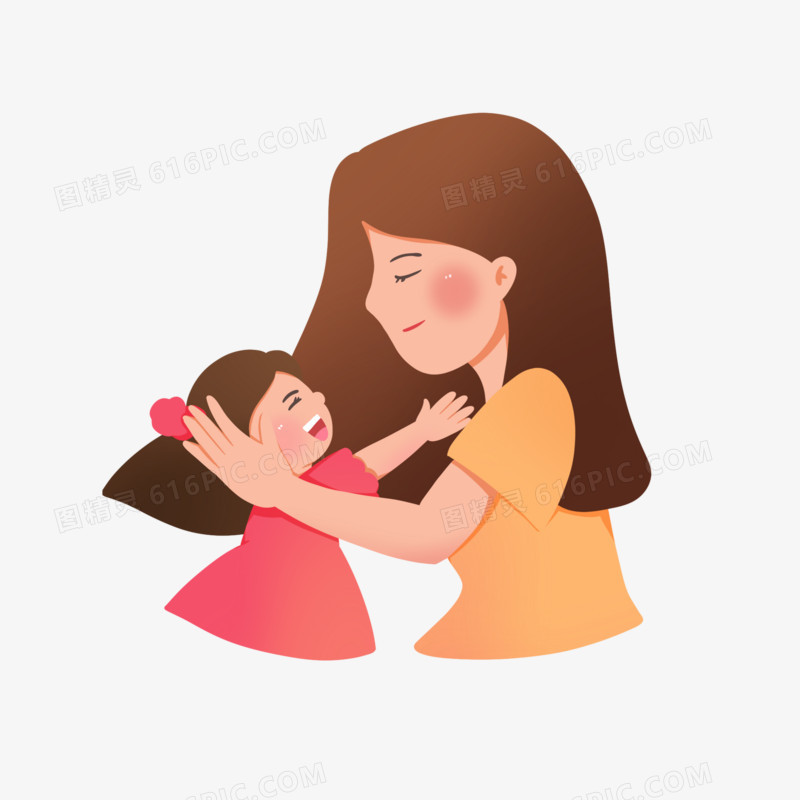 卡通矢量母亲拥抱女儿元素