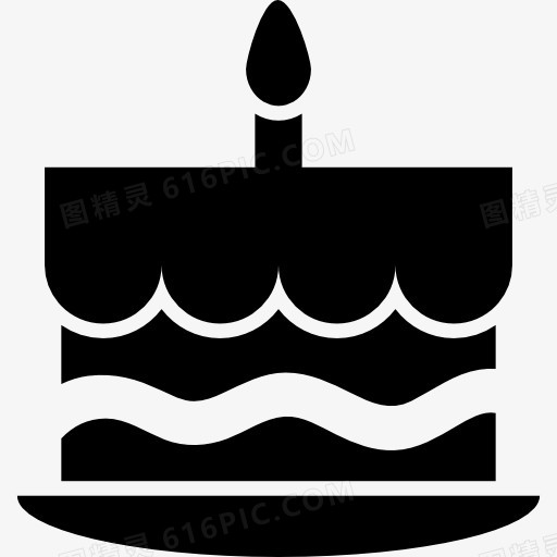 生日蛋糕和一个燃烧的蜡烛上图标