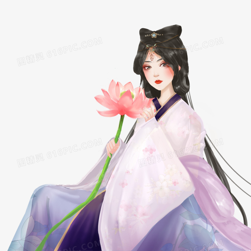 手绘汉服美女插画元素