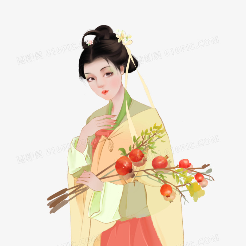 手绘插画汉服古装美女元素