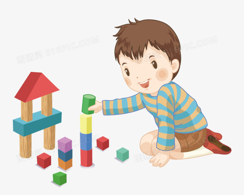 男孩在玩积木