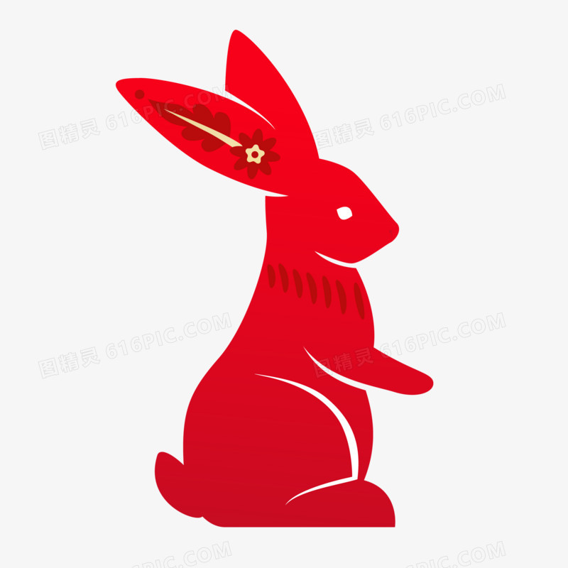 手绘红色兔年剪纸素材