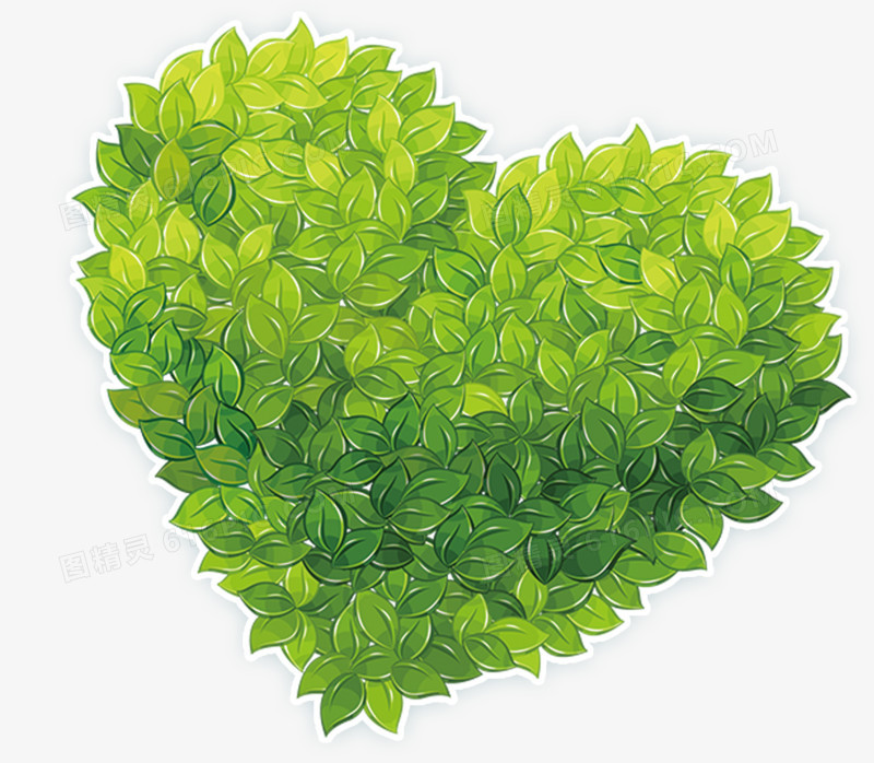 绿色树叶拼凑成的心型