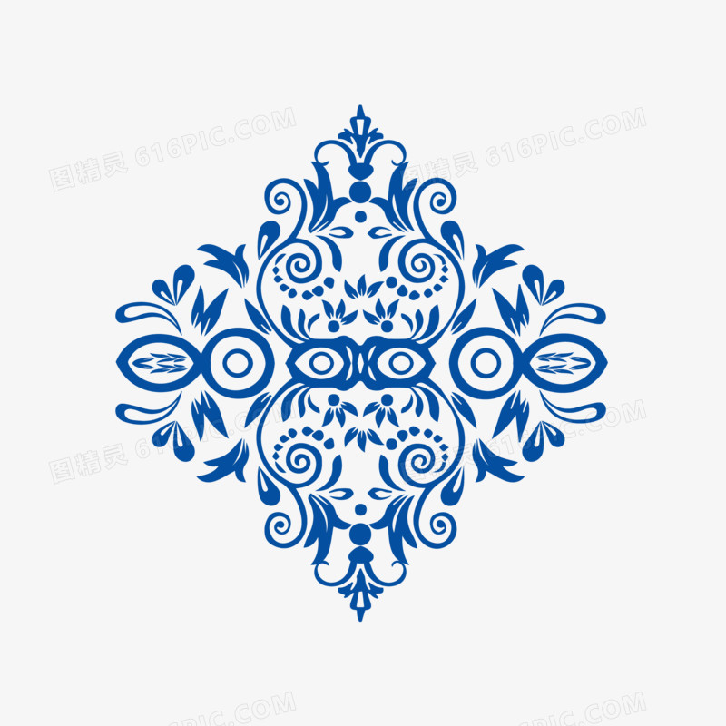 蓝色青花瓷中式花纹免抠元素