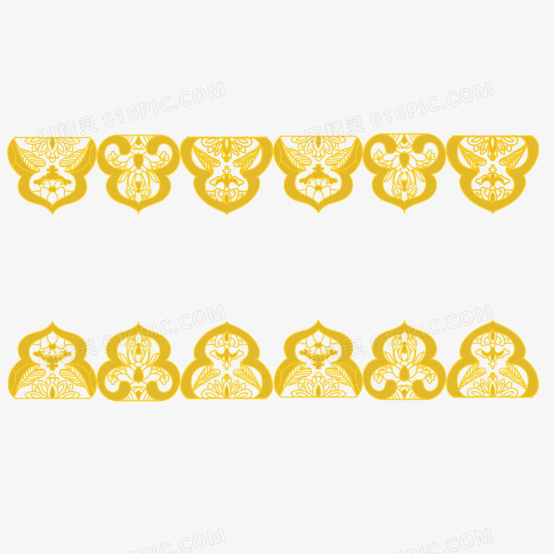 金色中国风青花瓷花纹装饰元素