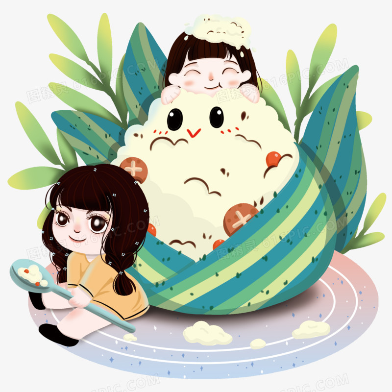 手绘创意插画风包粽子免抠素材