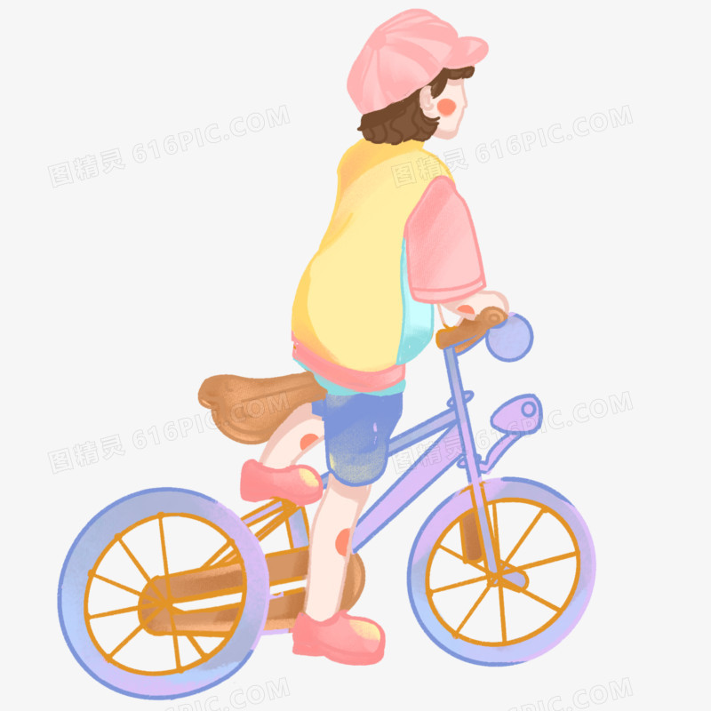 卡通骑自行车的女孩游玩素材