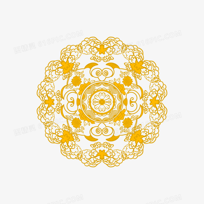 金色中国风青花瓷花纹装饰元素