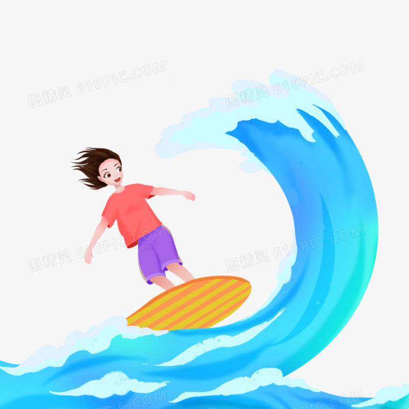 卡通手绘夏天冲浪素材